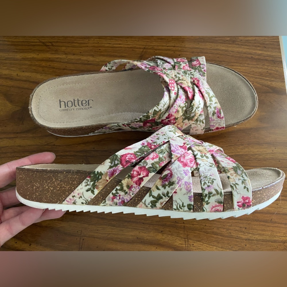 HOTTER Comfort Concept Women’s Floral Leather Gypsy Sandals Sz 9 UK 7 England - Picture 3 of 9